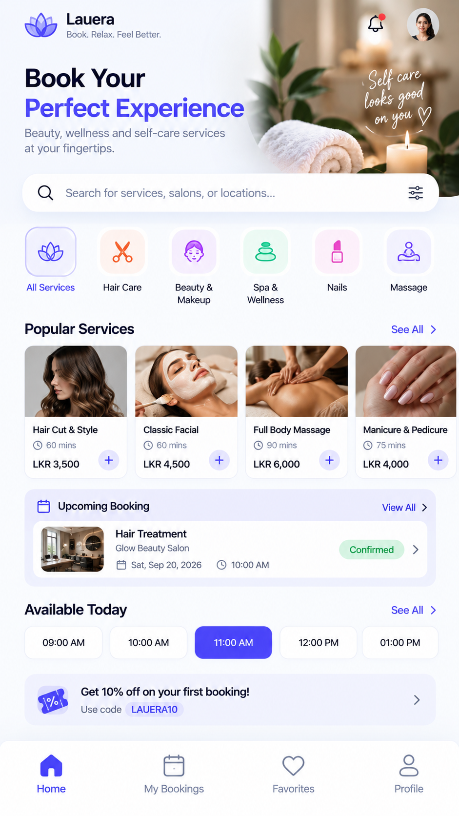 Service booking mobile application interface